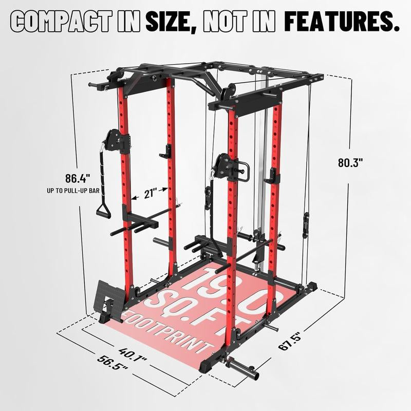 MIKOLO Power Cage 1500LBS Squat Rack with Cable Crossover LAT Pull down Station Steel Home Gym Workouts Equipment Set 21-Piece Complete Accessories Includedmikolo