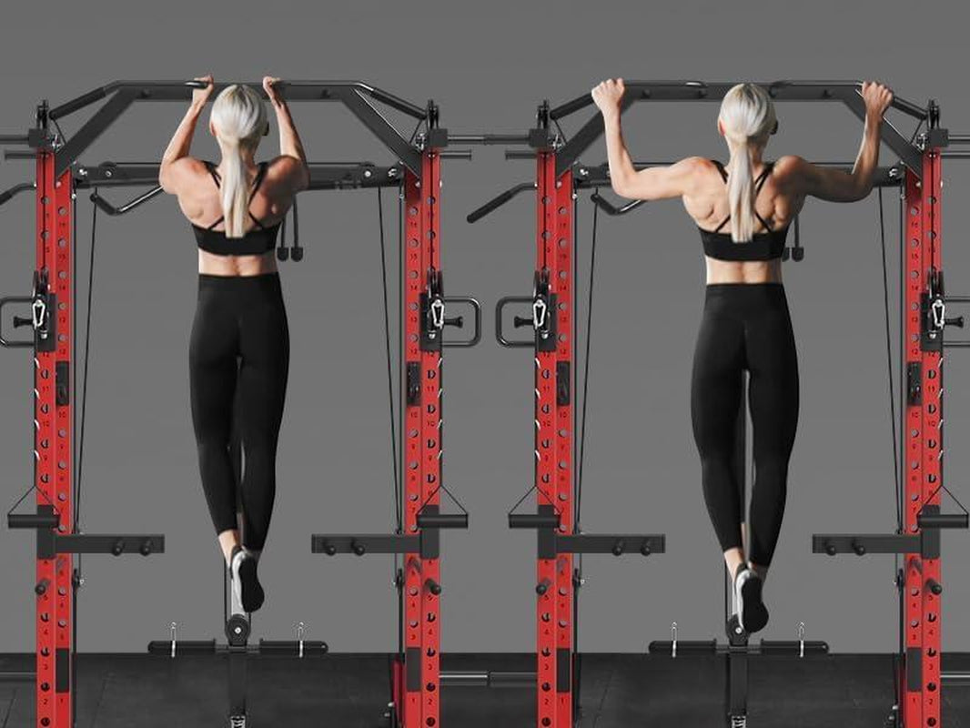 MIKOLO Power Cage 1500LBS Squat Rack with Cable Crossover LAT Pull down Station Steel Home Gym Workouts Equipment Set 21-Piece Complete Accessories Includedmikolo