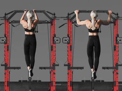 MIKOLO Power Cage 1500LBS Squat Rack with Cable Crossover LAT Pull down Station Steel Home Gym Workouts Equipment Set 21-Piece Complete Accessories Includedmikolo