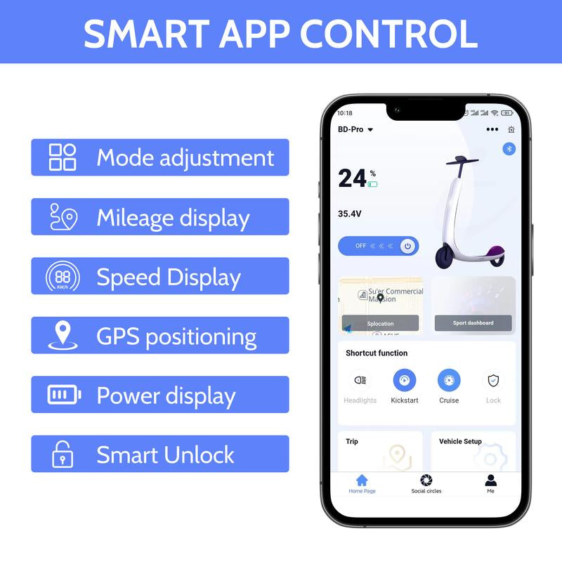 350W Folding E-Scooter & E-Bike | 22/28/40MPH Versions | Dual Suspension, 23 Miles Range, 8.5'' Tires - APP Controlled for Teens & Adults